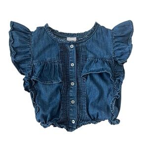 Gap x LoveShackFancy Girl's‎ Denim Ruffle Button-Front Top Size L